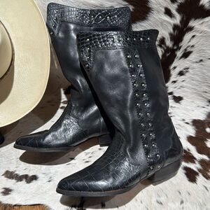 MARC‎ ALPERT 100% LEATHER WESTERN STUDDED BOOTS BURNING MAN SIZE  8.5 T1